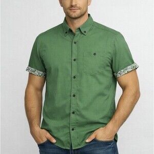 Report Collection Mens Green Modal Rayon Shirt Short Sleeve Button Up NWT